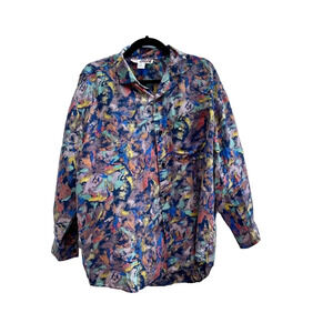 100% Silk Art Teacher Button Up Collared Shirt Size Medium